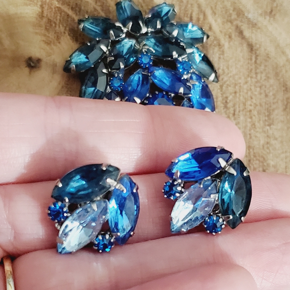 Vtg Juliana blue demi Parure brooch earrings clip on Stunning set ombre 50's 60' - Picture 4 of 16